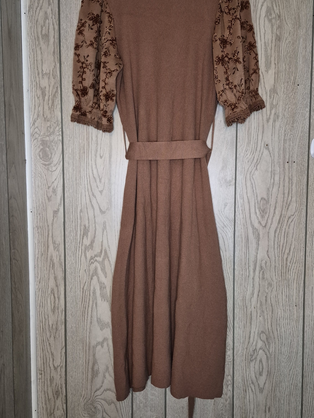 Polagram Chestnut Brown Puff-Sleeve Tie-Waist Midi Dress - Picture 3 of 7